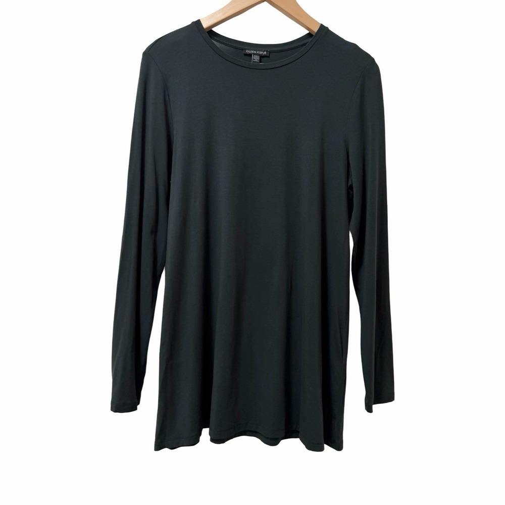 Eileen‎ Fisher Jersey Long Sleeve Tunic Top Size S Forest Capsule Closet Staple